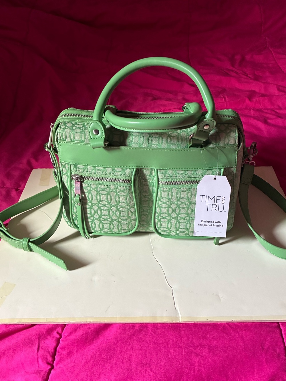 Time and Tru Pastel Green Patterned Satchel Crossbody